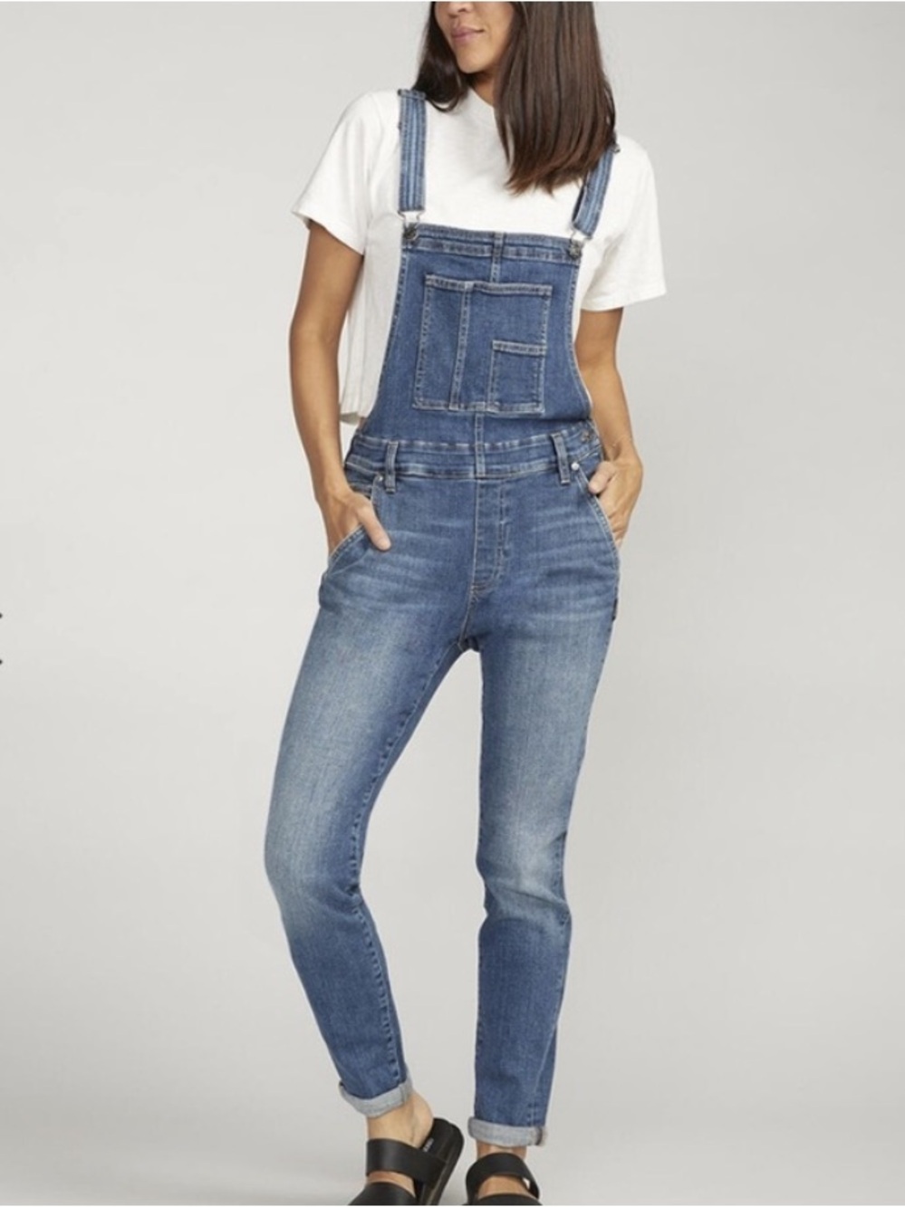 Silver Jeans Blue Denim Slim Fit Overalls, size XL
